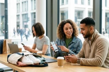 Smartphone screens showing BNPL app interfaces for Afterpay, Affirm, Sezzle, and Zip arranged around a central Klarna logo on a fintech-style background
