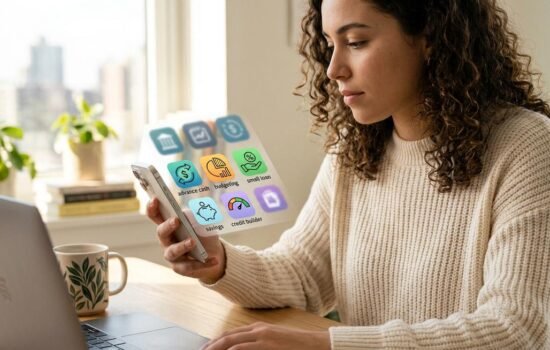 Side-by-side comparison of nine cash advance and loan apps showing fee structures and credit-building features as alternatives to Possible Finance