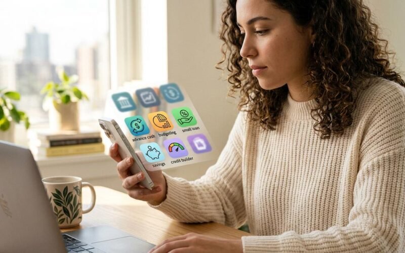 Side-by-side comparison of nine cash advance and loan apps showing fee structures and credit-building features as alternatives to Possible Finance