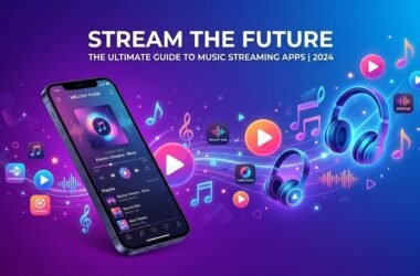 Best music streaming apps like Pandora showing smartphone with colorful app icons