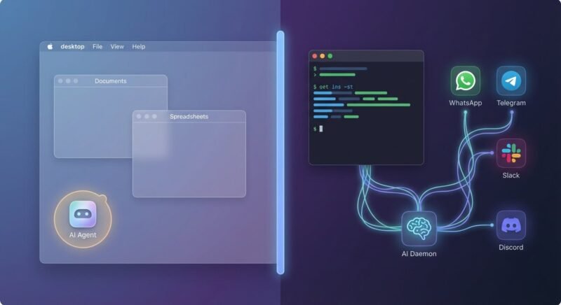 Claude Cowork vs OpenClaw comparison showing a polished desktop app on the left and an open-source terminal agent on the right