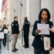 doj ice memo error — federal courthouse entrance with ICE enforcement policy documents overlay