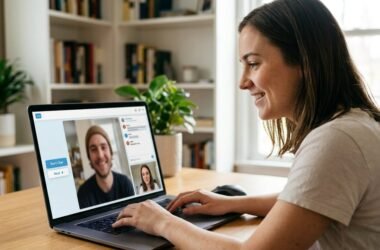 Step-by-step walkthrough of the Chatrandom setup process showing the download screen, browser permission prompts, gender filter selection, and the active video chat interface