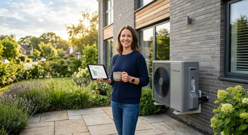 is a heat pump worth it — residential heat pump system installed beside a modern home showing outdoor compressor unit and efficiency comparison