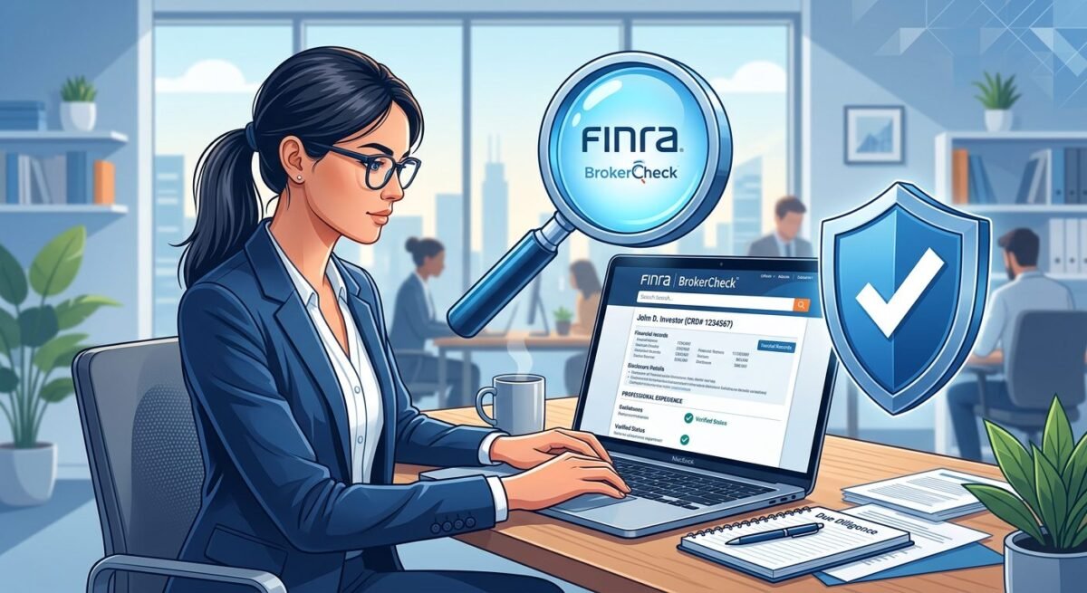 step by step FINRA BrokerCheck search process for verifying broker discipline records