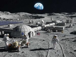 nasa $20 billion moon base concept showing habitat modules at the lunar south pole