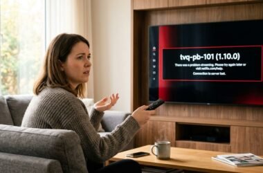 TV screen showing Netflix error code tvq-pb-101 in a living room setting