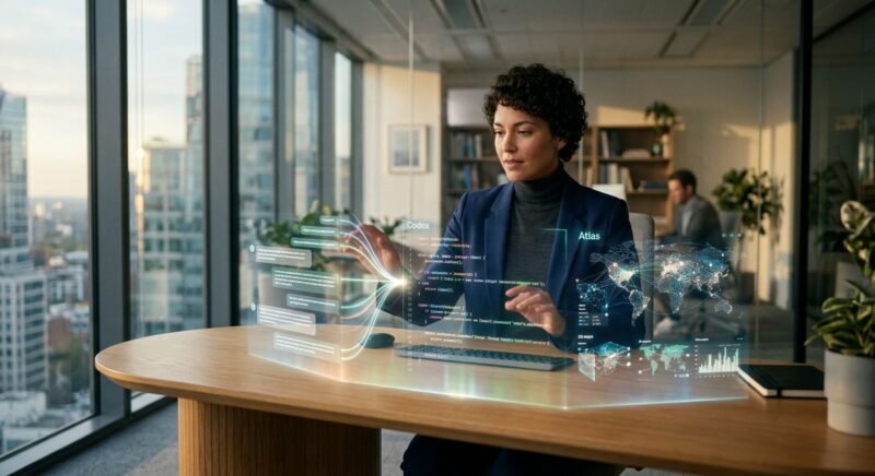 OpenAI superapp concept showing ChatGPT, Codex, and Atlas browser unified in a single desktop application