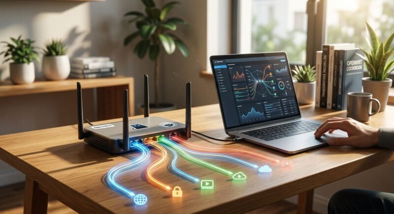 OpenClash dashboard running on OpenWrt router with Meta core proxy connections active