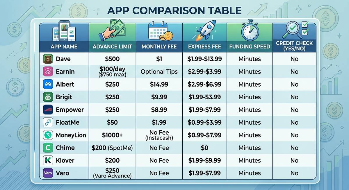 top 10 apps like dave and earnin compared