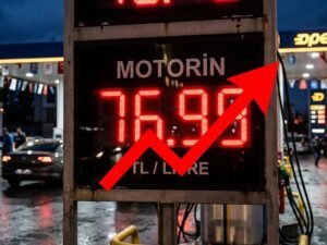 motorine zam geldi — Türkiye motorin litre fiyatı TL rakamlarının belirgin biçimde yükseldiği yakıt istasyonu dijital göstergesi