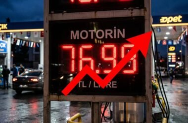 motorine zam geldi — Türkiye motorin litre fiyatı TL rakamlarının belirgin biçimde yükseldiği yakıt istasyonu dijital göstergesi